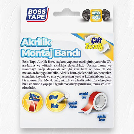 Boss Tape Çift Taraflı Akrilik Montaj Bandı- 18mmx3mt Şeffaf