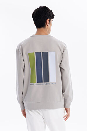 Bisiklet Yaka Göğsü Nakış Detaylı Colour Block Baskılı Erkek Sweatshirt