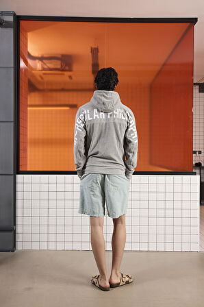 Kapüşonlu Baskı Detaylı Kadife Erkek Sweatshirt