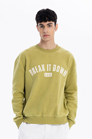 Bisiklet Yaka Baskılı %100 Pamuk Polar Erkek Sweatshirt