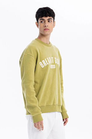 Bisiklet Yaka Baskılı %100 Pamuk Polar Erkek Sweatshirt