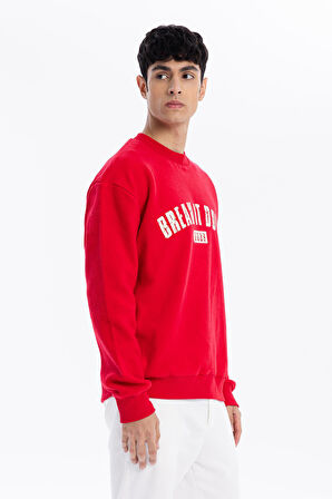 Bisiklet Yaka Baskılı %100 Pamuk Polar Erkek Sweatshirt