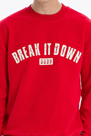 Bisiklet Yaka Baskılı %100 Pamuk Polar Erkek Sweatshirt