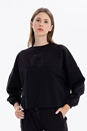 Bisiklet Yaka Garni Detaylı Oversize Kadın Sweatshirt