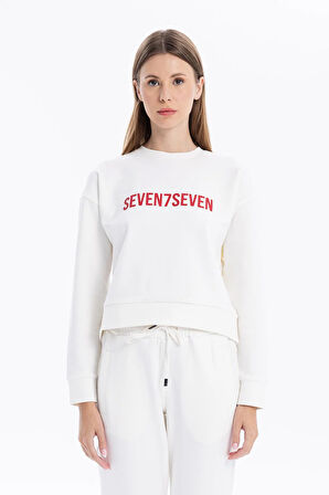 Bisiklet Yaka Numeroloji Baskılı Kadın Sweatshirt