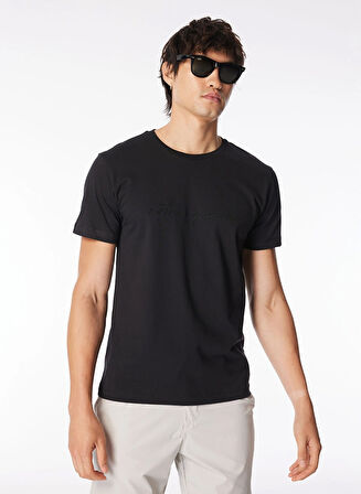Bisiklet Yaka Önü Taşlı Yazılı %100 Pamuk Slim Fit Erkek T-shirt