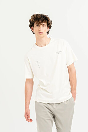 Bisiklet Yaka Baskılı %100 Pamuk Oversize Erkek T-shirt