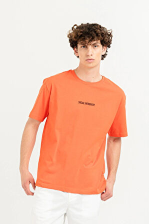 Bisiklet Yaka Sırtı Baskılı %100 Pamuk Oversize Erkek T-shirt