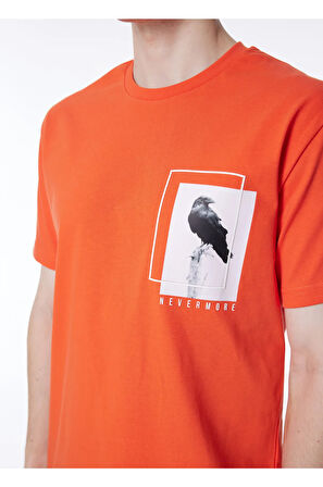 Bisiklet Yaka Göğsü Baskılı %100 Pamuk Oversize Erkek T-shirt