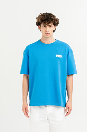 Bisiklet Yaka Göğsü Baskılı Overize Basic Erkek T-shirt