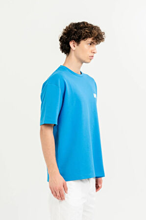 Bisiklet Yaka Göğsü Baskılı Overize Basic Erkek T-shirt