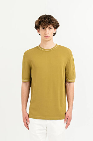 Kısa Kollu Çizgi Detaylı Bisiklet Yaka Triko Erkek Kazak