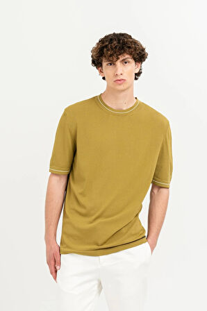 Kısa Kollu Çizgi Detaylı Bisiklet Yaka Triko Erkek Kazak