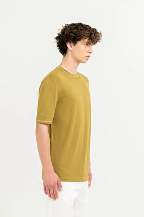 Kısa Kollu Çizgi Detaylı Bisiklet Yaka Triko Erkek Kazak