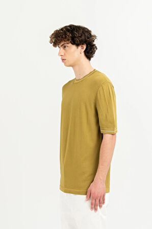 Kısa Kollu Çizgi Detaylı Bisiklet Yaka Triko Erkek Kazak