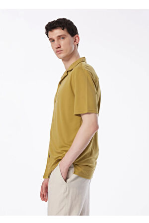 Kısa Kollu Apaj Yaka Slim Fit Örme Erkek Gömlek