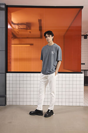 Bisiklet Yaka Arkası Enjeksiyon Baskı %100 Pamuk Oversize Erkek T-shirt