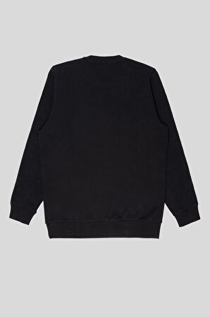 Bisiklet Yaka Kolları Şerit Detaylı Baskılı Erkek Sweatshirt