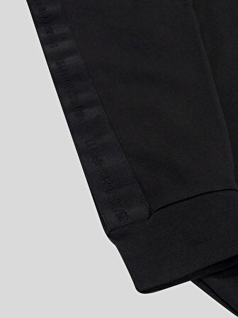 Bisiklet Yaka Kolları Şerit Detaylı Baskılı Erkek Sweatshirt