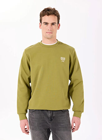 Bisiklet Yaka Sırtı Flok Göğsü Yıldız Baskılı Erkek Sweatshirt