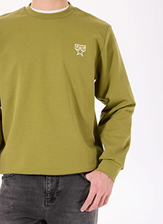 Bisiklet Yaka Sırtı Flok Göğsü Yıldız Baskılı Erkek Sweatshirt