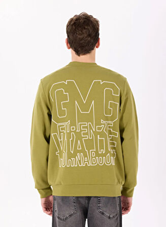 Bisiklet Yaka Sırtı Flok Göğsü Yıldız Baskılı Erkek Sweatshirt