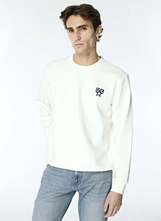 Bisiklet Yaka Sırtı Flok Göğsü Yıldız Baskılı Erkek Sweatshirt