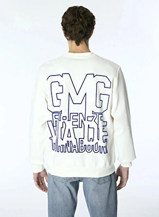 Bisiklet Yaka Sırtı Flok Göğsü Yıldız Baskılı Erkek Sweatshirt