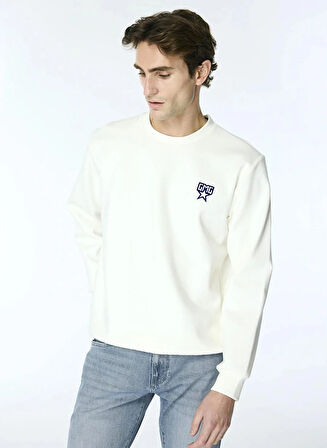 Bisiklet Yaka Sırtı Flok Göğsü Yıldız Baskılı Erkek Sweatshirt