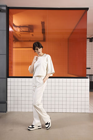 Arka Baskı Detaylı Kadın Crop T-shirt