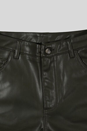 Straight Fit Deri 5 Cep Kadın Pantolon