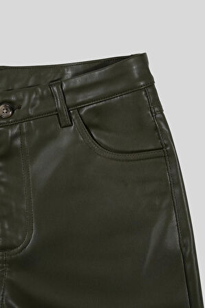 Straight Fit Deri 5 Cep Kadın Pantolon