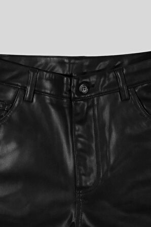 Straight Fit Deri 5 Cep Kadın Pantolon