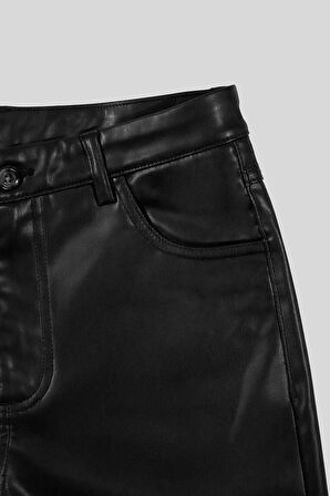 Straight Fit Deri 5 Cep Kadın Pantolon