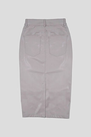 Deri Yırtmaçlı Kadın Etek