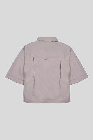 Kısa Kollu Cepli Deri Kadın Gömlek