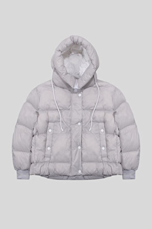 Kapüşon Yaka Kol Ucu Triko Kadın Mont