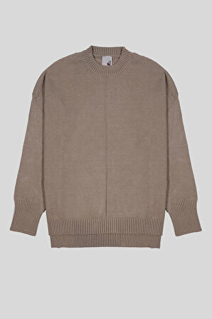 Bisiklet Yaka Yırtmaçlı Kadın Kazak