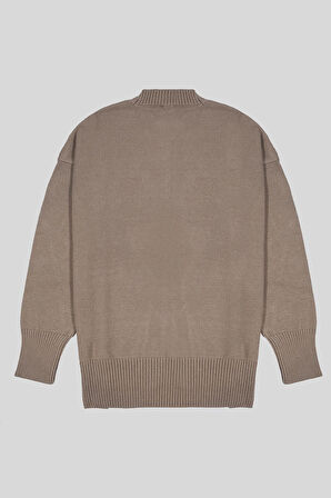 Bisiklet Yaka Yırtmaçlı Kadın Kazak