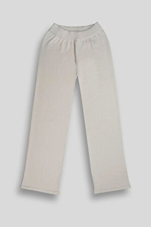 Beli Lastikli Wide Leg Örme Triko Kadın Pantolon