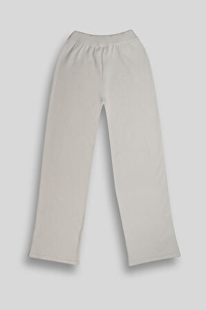 Beli Lastikli Wide Leg Örme Triko Kadın Pantolon
