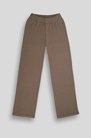 Beli Lastikli Wide Leg Örme Triko Kadın Pantolon