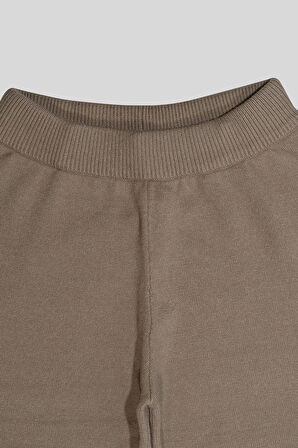 Beli Lastikli Wide Leg Örme Triko Kadın Pantolon