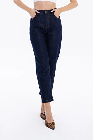 5 Cep Yüksek Bel Mom Fit Kadın Denim Jean Pantolon