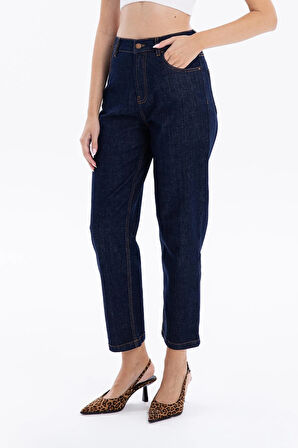 5 Cep Yüksek Bel Mom Fit Kadın Denim Jean Pantolon