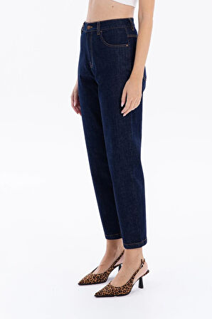 5 Cep Yüksek Bel Mom Fit Kadın Denim Jean Pantolon