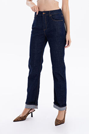 Yüksek Bel Straight Fit Denim Kadın Jean Pantolon