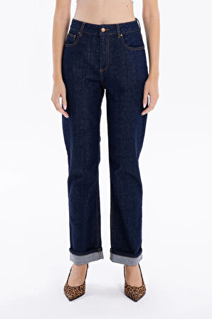 Yüksek Bel Straight Fit Denim Kadın Jean Pantolon