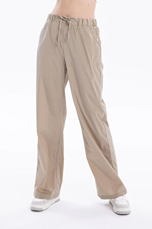 Gofre Desenli Bağcıklı Regular Kadın Dokuma Pantolon