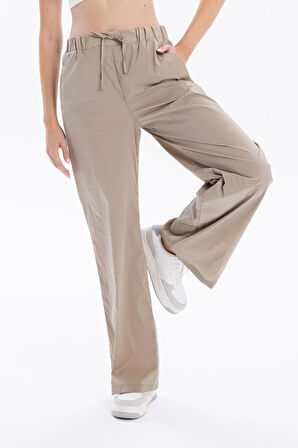 Gofre Desenli Bağcıklı Regular Kadın Dokuma Pantolon